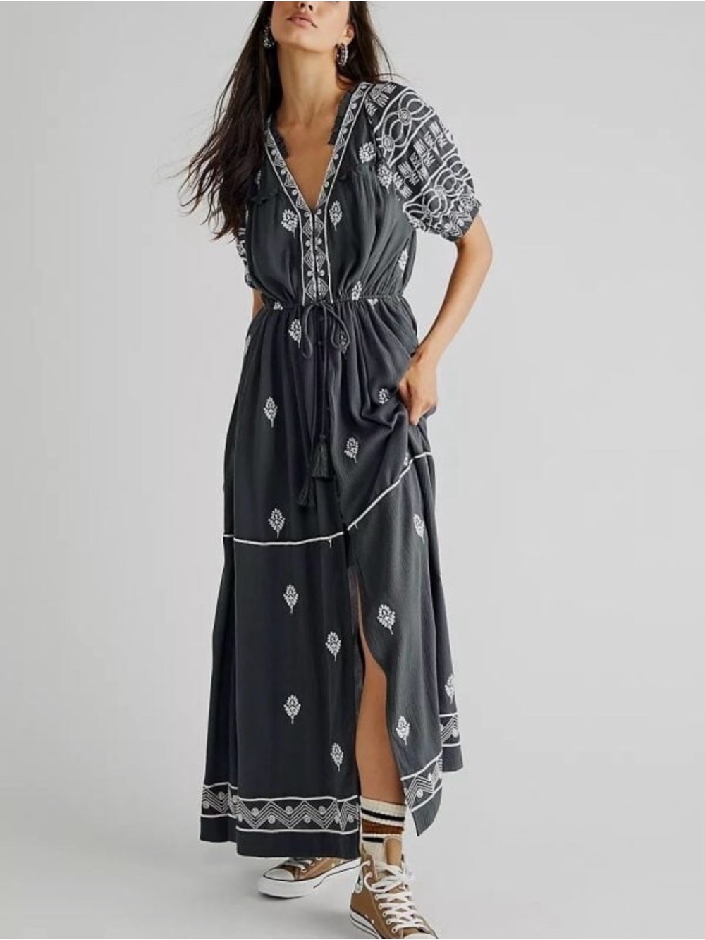 Free People Riley Embroidered Short Sleeve Maxi Dress.